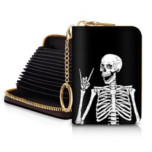 Skeleton Credit Card Holder RFID Wallet, Small Card Holder Wallet for Women with Keychain Zipper
