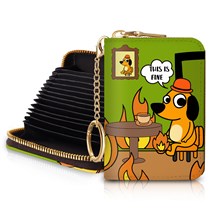 This is Fine Dog Funny Leather Credit Card Holder RFID Wallet, Small Card Holder Wallet for Women with Keychain Zipper, 