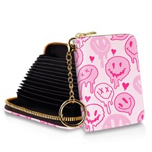 Pink Credit Card Holder RFID Wallet, Small Card Holder Wallet for Women with Keychain Zipper