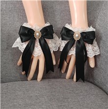 Gothic Lolita Women's Bow Fingerless Short Lace Gloves