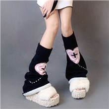 Black Girls Leg Warmer Socks Japanese Students Kawaii Crochet Lolita Socks Knitted Cosplay Cartoon Warm Thigh High Socks