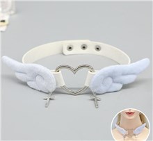 Lolita Punk Angel Wings PU Leather Necklace Heart White Choker