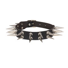 Gothic Lolita Punk PU Leather Bimetal Rivet Necklace Black Choker