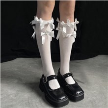 Women Soft Knee High Socks Lovely&Cute Solid color Lace Ruffle Bow Girls socks for Lolita