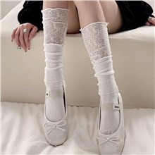 Women's Knee High Socks Mesh Net Trouser Lace Socks Lolita Cotton Fishnets Tights Cosplay Costumes
