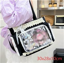 Lolita Black Kawaii Itabag Soft Lace Ruffle Trim Shoulder Bag Anime Cosplay Bag(Only Bag)
