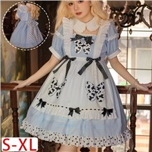 Japan Anime Cosplay Costume Women' Blue Sweet Lolita Dress Cow Print Sleeveless JSK Princess Dress