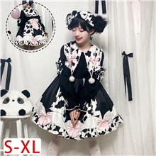 Japan Anime Cosplay Costume Women' Black Cow Print Sweet Lolita Dress