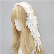 Women’s Gothic Lolita White Angel Wing Lace Hairband Angel Wings Headband Headpiece for Halloween Costume Accessories