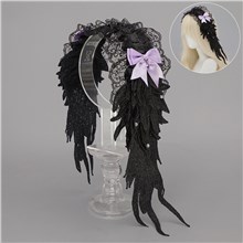 Women’s Gothic Lolita Angel Wing Lace Hairband Angel Wings Headband Headpiece for Halloween Costume Accessories