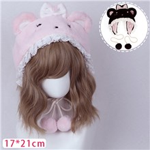 Bear Ear Lace Pink Plush Hat Lolita Cosplay