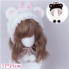 Bear Ear Lace White Plush Hat Lolita Cosplay