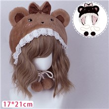 Bear Ear Lace Brown Plush Hat Lolita Cosplay