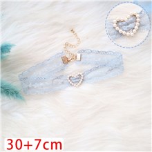 Lolita Heart Blue Lace Choker Necklace