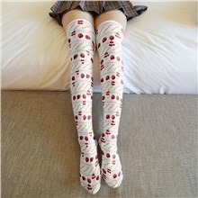 Strawberry White Lolita Long Boot Stockings Over Knee Thigh Sock
