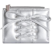 Lolita Women Wallet with Card Holder Short Purse PU Leather Wallet Simple Change Purse Lovely Bows Wallet Coin Purse